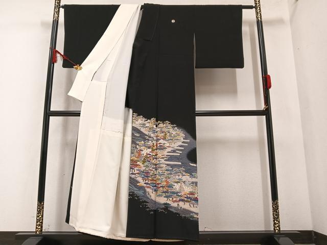 平和屋着物●本加賀友禅作家 黒田勲 黒留袖 浜松文 暈し染め 正絹 逸品 AABA3789ph