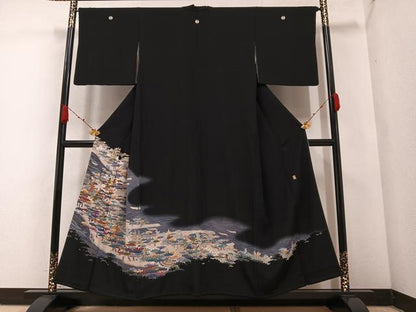 平和屋着物●本加賀友禅作家 黒田勲 黒留袖 浜松文 暈し染め 正絹 逸品 AABA3789ph