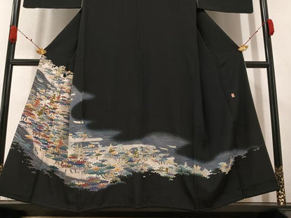 平和屋着物●本加賀友禅作家 黒田勲 黒留袖 浜松文 暈し染め 正絹 逸品 AABA3789ph