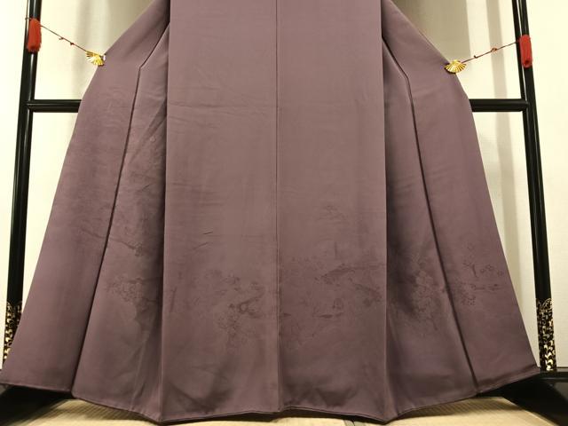 平和屋着物●豪華色留袖　色無地　葡萄鼠色　人物草花文　正絹　逸品　AABA3804ph