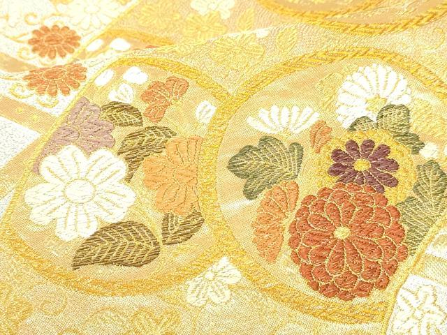 平和屋着物●六通柄袋帯 唐織 聖樹扇面文 金銀糸 正絹 逸品 DAAW4431cm