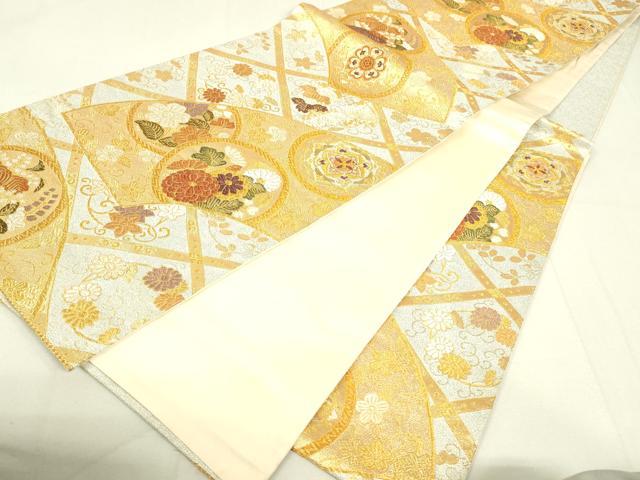 平和屋着物●六通柄袋帯 唐織 聖樹扇面文 金銀糸 正絹 逸品 DAAW4431cm