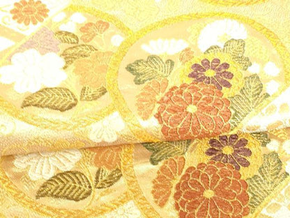平和屋着物●六通柄袋帯 唐織 聖樹扇面文 金銀糸 正絹 逸品 DAAW4431cm