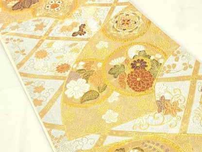 平和屋着物●六通柄袋帯 唐織 聖樹扇面文 金銀糸 正絹 逸品 DAAW4431cm