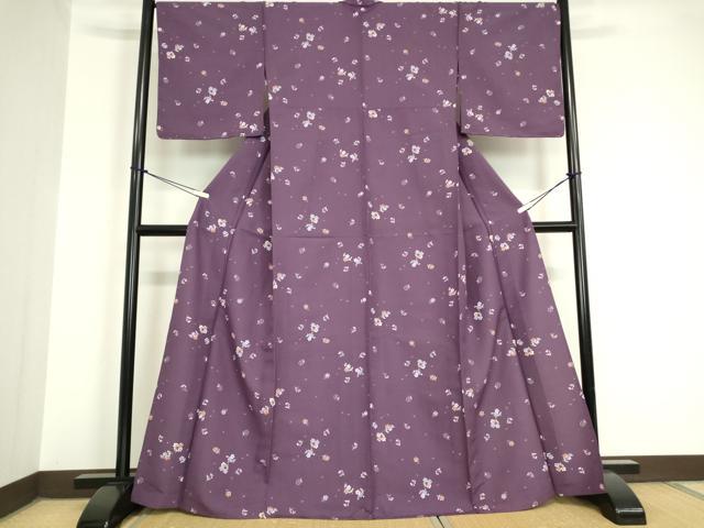 平和屋着物▽小紋 単衣 舞花文 洗える着物 未使用 DAAV5727az