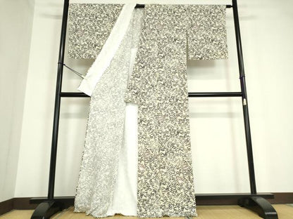 平和屋着物▽小紋 単衣 草花文 洗える着物 DAAV5704az