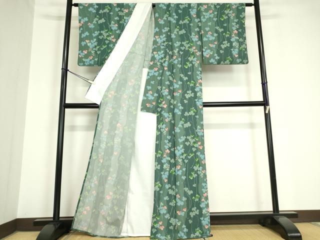 平和屋着物▽小紋 単衣 蔦の葉花文 洗える着物 DAAV5726az