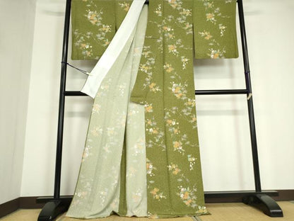 平和屋着物▽小紋 単衣 草花文 金彩 洗える着物 DAAV5712az