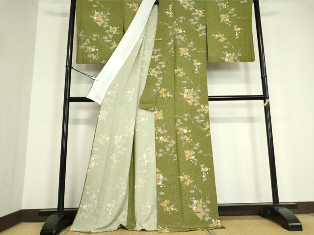 平和屋着物▽小紋 単衣 草花文 金彩 洗える着物 DAAV5712az