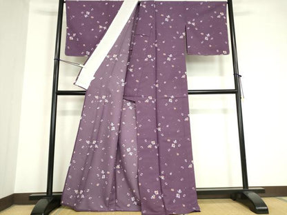 平和屋着物▽小紋 単衣 舞花文 洗える着物 未使用 DAAV5727az