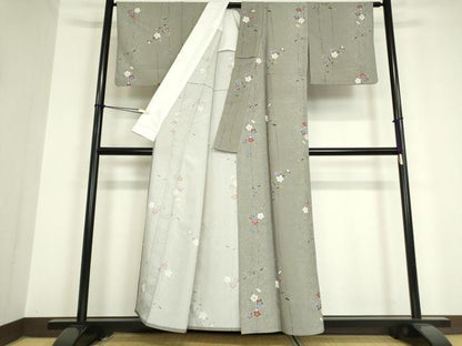 平和屋着物▽小紋 単衣 舞桜文 洗える着物 DAAV5701az