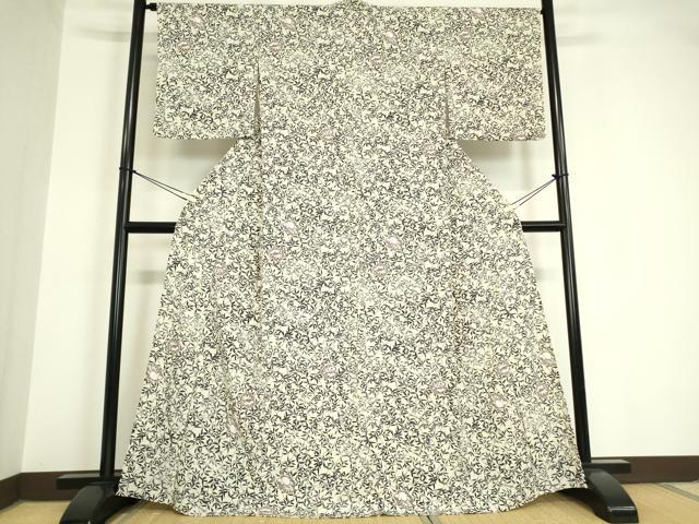 平和屋着物▽小紋 単衣 草花文 洗える着物 DAAV5704az