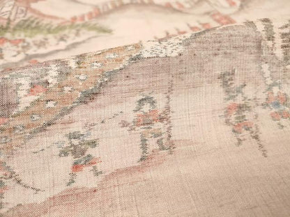 平和屋着物▽小千谷紬 単衣 雲取り人物風景文 正絹 逸品 未使用 DAAV5750az