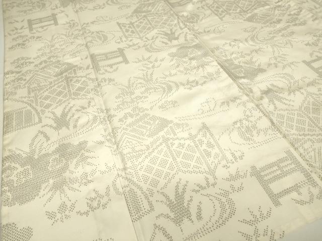 平和屋着物▽本場大島紬 白大島 単衣 籬流水花文 100亀甲 正絹 逸品 DAAV5749az