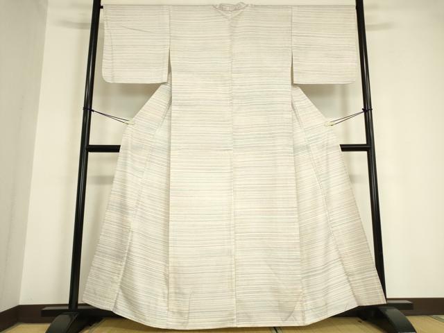 平和屋着物▽薩摩結城 単衣 縞 正絹 逸品 DAAV5745az