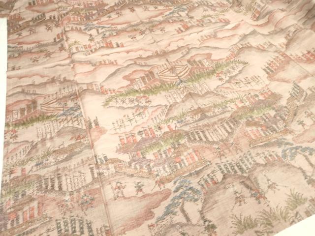 平和屋着物▽小千谷紬 単衣 雲取り人物風景文 正絹 逸品 未使用 DAAV5750az