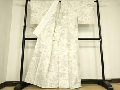 平和屋着物▽本場大島紬 白大島 単衣 籬流水花文 100亀甲 正絹 逸品 DAAV5749az