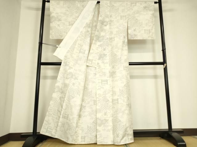 平和屋着物▽本場大島紬 白大島 単衣 籬流水花文 100亀甲 正絹 逸品 DAAV5749az