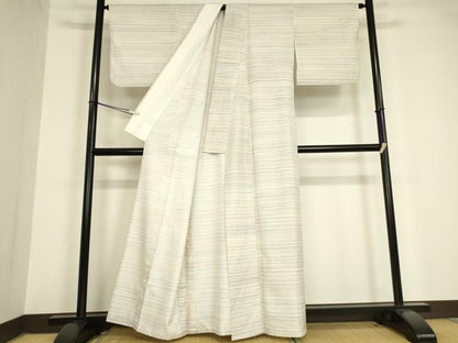 平和屋着物▽薩摩結城 単衣 縞 正絹 逸品 DAAV5745az