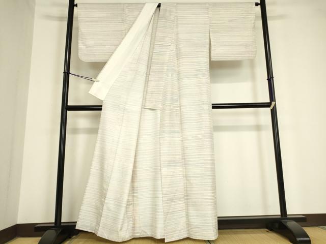平和屋着物▽薩摩結城 単衣 縞 正絹 逸品 DAAV5745az