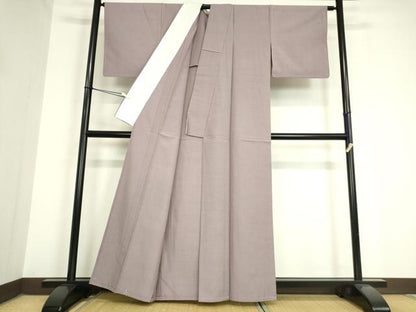 平和屋着物▽手織結城紬　単衣　梅鼠色　証紙付き　正絹　逸品　未使用　DAAV5775az
