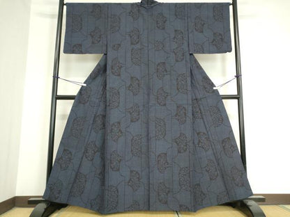 平和屋着物▽結城紬 単衣 地紙花文 80亀甲 正絹 逸品 未使用 DAAV5778az
