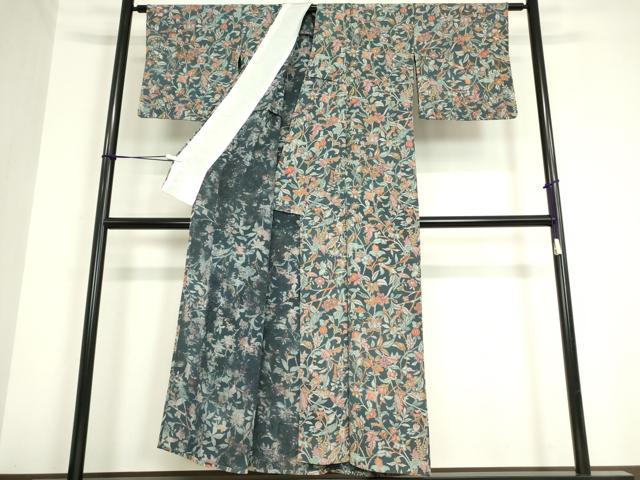 平和屋着物▽上質な小紋 単衣 更紗花文 正絹 逸品 DAAV5782az