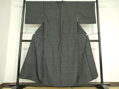 平和屋着物▽上質な紬 単衣 絣文 黒地 正絹 逸品DAAV5780az