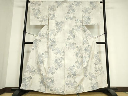 平和屋着物▽小千谷紬 単衣 雪んど 糸車 草葉文 証紙付き 正絹 逸品 DAAV5774az