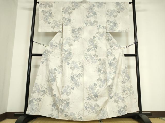 平和屋着物▽小千谷紬 単衣 雪んど 糸車 草葉文 証紙付き 正絹 逸品 DAAV5774az