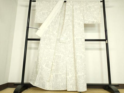 平和屋着物▽本塩沢　単衣　壁画人物花文　110亀甲　証紙付き　正絹　逸品　DAAV5690az