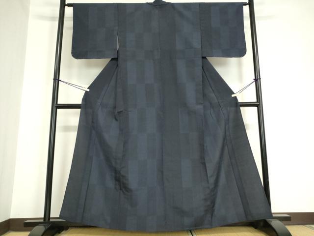 平和屋着物▽本塩沢　単衣　変わり市松文　110亀甲　正絹　逸品　DAAV5688az