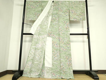 平和屋着物▽上質な小紋 単衣 水辺風景花文 正絹 逸品 DAAV5684az