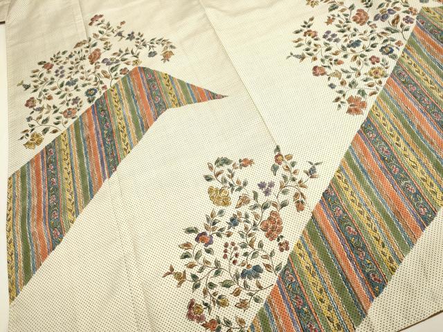 平和屋着物●本場大島紬 訪問着 白大島 作家物 更紗花文 正絹 逸品 DAAV3465du