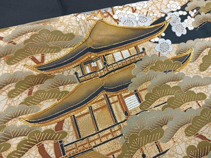 平和屋着物■豪華黒留袖　駒刺繍　松竹梅　風景文　金彩　正絹　逸品　BAAU7553mz