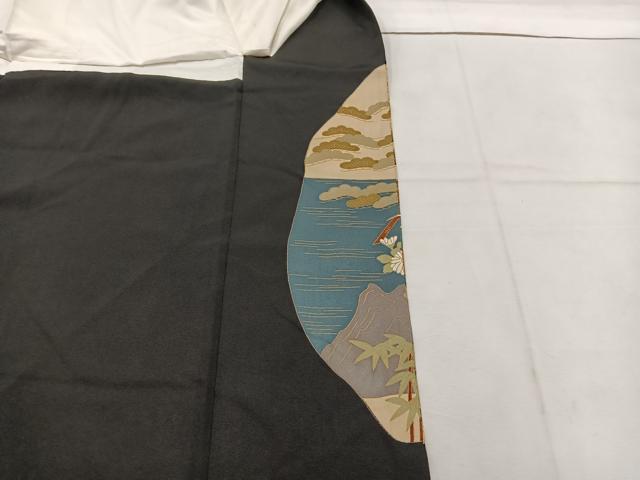 平和屋着物■豪華黒留袖　駒刺繍　松竹梅　風景文　金彩　正絹　逸品　BAAU7553mz