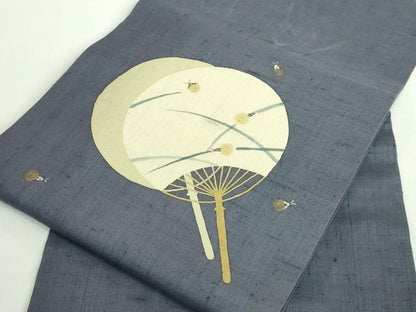 平和屋着物＊極上 夏物 九寸名古屋帯 紬地 蛍 団扇 金彩 逸品 DZAA9549kh5