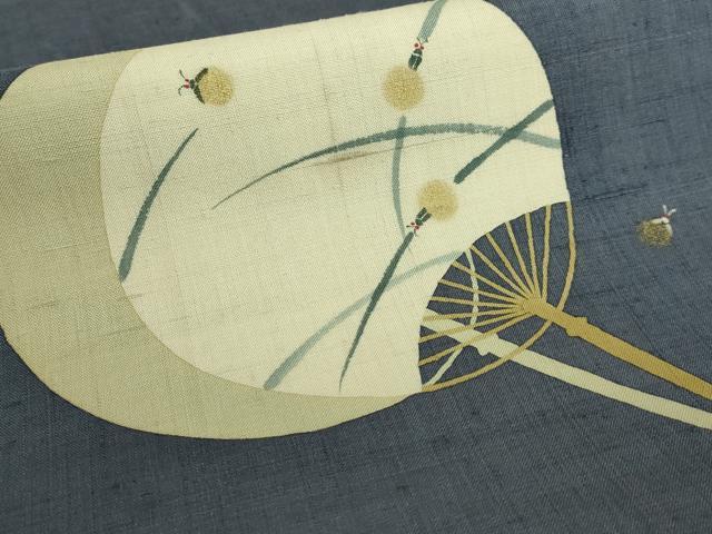 平和屋着物＊極上 夏物 九寸名古屋帯 紬地 蛍 団扇 金彩 逸品 DZAA9549kh5