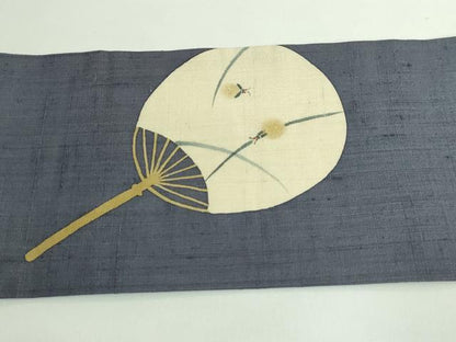 平和屋着物＊極上 夏物 九寸名古屋帯 紬地 蛍 団扇 金彩 逸品 DZAA9549kh5