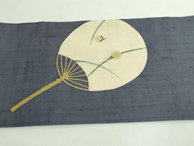 平和屋着物＊極上 夏物 九寸名古屋帯 紬地 蛍 団扇 金彩 逸品 DZAA9549kh5