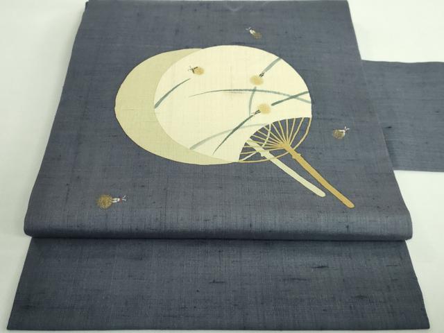 平和屋着物＊極上 夏物 九寸名古屋帯 紬地 蛍 団扇 金彩 逸品 DZAA9549kh5