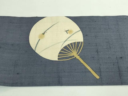 平和屋着物＊極上 夏物 九寸名古屋帯 紬地 蛍 団扇 金彩 逸品 DZAA9549kh5