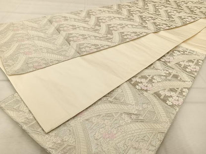 平和屋着物◎六通柄袋帯 箔眉 渡橋楓文 正絹 逸品 AABA3692tn
