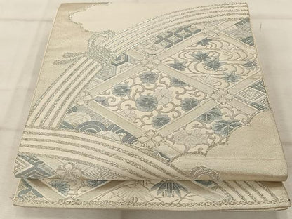 平和屋着物◎六通柄袋帯 唐織 天井花文 銀糸 正絹 逸品 AABA3687tn