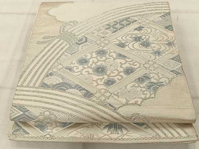 平和屋着物◎六通柄袋帯 唐織 天井花文 銀糸 正絹 逸品 AABA3687tn
