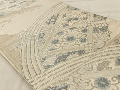 平和屋着物◎六通柄袋帯 唐織 天井花文 銀糸 正絹 逸品 AABA3687tn