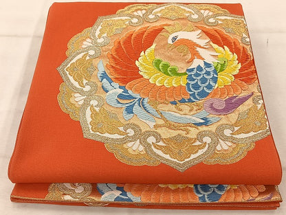 平和屋着物◎六通柄袋帯 唐織 鳳凰文 金糸 正絹 逸品 AABA3685tn