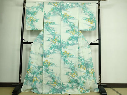 平和屋着物▽上質な小紋 単衣 草花文 暈し染め 正絹 逸品 DAAW9252sf