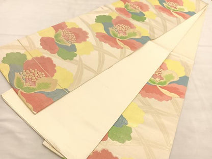 平和屋着物◎六通柄袋帯　牡丹　金糸　正絹　逸品　BAAV1490hv