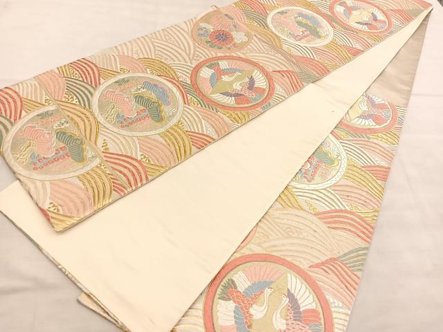 平和屋着物◎六通柄袋帯　唐織　彩波池狂言丸文　金銀糸　正絹　逸品　BAAV1482hv